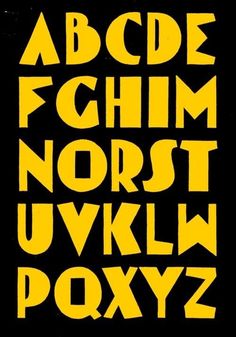 the letters are yellow and black on a black background, as well as an uppercase