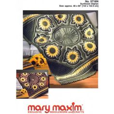 a crocheted sunflower blanket is featured in the magazine, mary maxi's