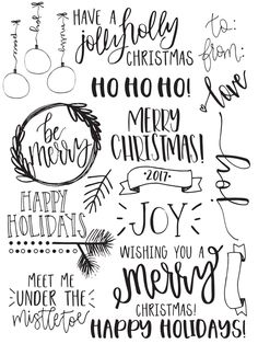 christmas lettering and handwrittens for the holiday season, including holly wreaths, merry wishes