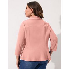 [COMFORTABLE AND BREATHABLE] - Made of 95% polyester and 5% spandex, This blazer is soft, light, and stretchy, providing a comfortable and breathable fit. Pink Collared Stretch Top, Pink Stretch Collared Tops, Pink Fitted V-neck Outerwear, Stretch Pink Tops For Workwear, Pink Stretch Tops For Work, Womens Tailored Suit, Plaid Shirt Women, Crop Jean Jacket, Denim Corset