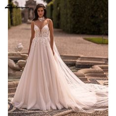 NumberSea - NumberSea NumberSea Women A Line Lace Wedding Dresses 2024 with Cape Robes Femmes Chic Bridal Boho Beach Wedding Gowns Spaghetti Straps Beach Wedding Gowns, Wedding Dresses 2024, Under Wear, Boho Beach Wedding, Lace Wedding Dresses, Boho Bridal, Dresses 2024, Boho Stil, Boho Beach