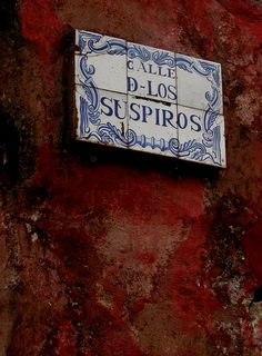 a blue and white street sign mounted to the side of a building