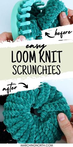 someone is crocheting the loom knit scrunches for this easy project