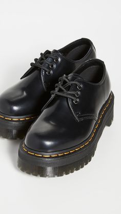 Find DR. MARTENS 1461 Quad Lace Up Loafers M 6/ W on Editorialist. Leather: Cowhide. Polished finish. Gunmetal-tone grommets. Contrast welt stitching. Platform profile. Lace-up closure. Rounded toe. Non-slip PVC AirWair sole. Imported, China. This item cannot be gift-boxed. Measurements: Heel: 2.25in / 55mm Platform: 1.75in / 45mm Doc Martens Platform, Doc Martens Loafers, Dr Martens 1461 Quad, Dr Martens Loafers, Doc Martens 1461, Lace Up Loafers, Clothing Staples, Girly Shoes, Doc Marten Oxford