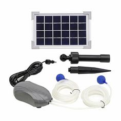 the kit includes two solar panels, an air pump and three hoses for cleaning