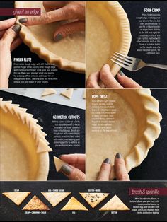 the steps to make pie crusts in an uncooked pie pan with a fork and