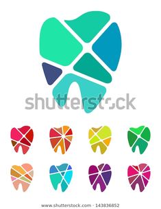 tooth icon with different colors and shapes in the shape of an arrow, on a white background