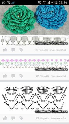 crochet flower patterns and instructions to make them look like they have been made from yarn