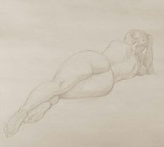 a pencil drawing of a naked man laying on the ground with his back turned to the side