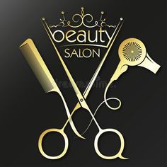 scissors and combs with the words beauty salon on black background royalty illustration stock photo