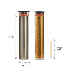 two different sizes of the same cylinder and one with an orange stripe on each side