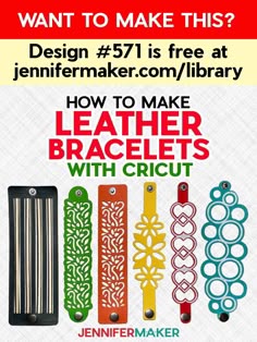 an advertisement for leather bracelets with cricut on the front and back side