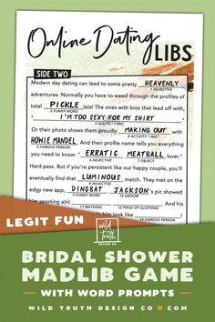 an advertisement for the bridal shower game