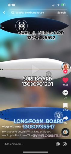 the surfboard is being displayed in this screenshoto screen shot from an iphone