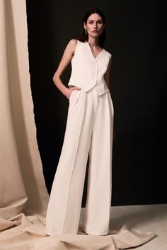 APOLINA - Alix London - Trousers Wedding Dress Trousers, Wedding Dresses Trousers, Vest Outfits For Women Wedding, Wide Leg Pants Suit, Bridal Trousers, Modern Wedding Outfit Brides, Wedding Outfit Suit Women, Rehearsal Dinner Suit, Best Woman In Wedding Outfit Suit