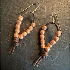 @Pixielife Hand Crafted Brown Leather Knotted Loop Earrings With Ethiopian Copper Beads Hypoallergenic Bronze Finish Ear Hooks Southwestern Boho Style Dangling Beaded Leather Cord Earrings Are Unique And Beautiful. Coordinating Jewelry May Still Be Available In This Closet. 2” Length 4 Mm Copper Beads 2 Mm Leather Cord Unique Jewelry Handmade By Joallyn Of Pixie Life 541 Aesthetic Design Ideas Artsy Eclectic Leather Copper Beads Accessories Accessory Hand Crafted Bohemian Southwest Southern Sout Leather Cord Jewelry Diy, Beaded Leather Earrings, Wood Jewellery Handmade, Giant Earrings, Leather Earrings Ideas, Leather Cord Earrings, Aesthetic Design Ideas, Country Earrings, Boho Leather Jewelry