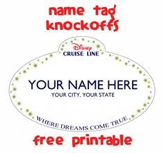 the name tag for disney's cruise line is shown in red and white with stars