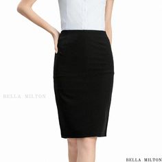 Bellamilton - Professional Black Pencil Skirt for Office Wear Knee-length Black Office Bottoms, Black Knee-length Office Bottoms, Black Lined Skirt Bottoms For Office, Office Lady Black Skirt For Work, Black Office Lady Skirt For Workwear, Black Office Skirt For Work, Black Pleated Skirt For Office, Black High Waist Pencil Skirt For Office, Relaxed Black Pencil Skirt For Office