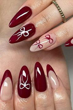 "A little bit of sass and a whole lot of class! 💅✨ These fiery red nails with an elegant bow are the perfect blend of bold and feminine. Whether you're dressing up for a night out or just adding a touch of glam to your everyday style, these nails are sure to steal the spotlight. 🔥🎀 Get ready to make a statement with every move you make!" #aesthetic #nailart #fashion #red #bow #elegant #vampire #naildesign Birthday Aesthetic Nails, Burgundy Dress Nails, Birthday Red Nails, Simple Nail Designs Red, Simple Burgundy Nails, Red Nails With Design Ideas, Nails Birthday Design Ideas, Nails Ideas Burgundy, Nail Red Design