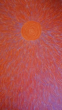 an orange and blue painting with swirls on the bottom, in red and purple