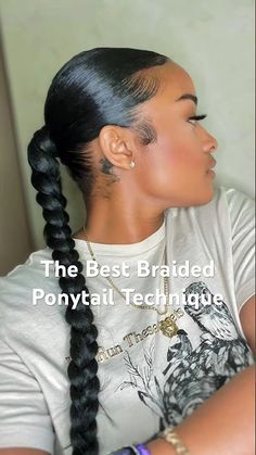 20min Braided Ponytail. Technique from Groupiebehavior on Insta Long Extended Braided Ponytail, Slick Back Ponytail Weave Braid, Sleek Back Braided Ponytail Black Women, Long Braided Ponytail Extension, Black Women Long Ponytail Hairstyles, Ponytail Braid With Extensions, Ponytail With Long Braid, Curly Braided Ponytail For Black Women, Blonde Braided Ponytail Black Women