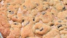 a close up of a pie with chocolate chip topping