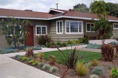 a house that has some plants in front of it