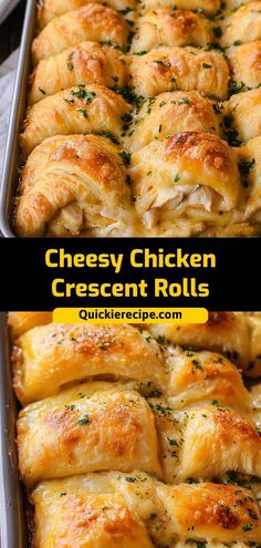 cheesy chicken crescent rolls in a baking pan