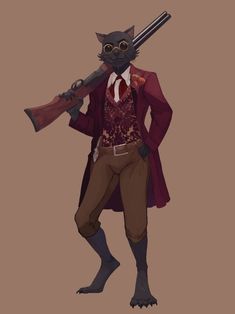 Cowboy Character Design, Character Commission, Cat Character, Modern Fantasy, Arte Fantasy