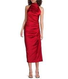 Belle by Badgley Mischka Holly Satin Mock Neck Sleeveless Sheath Dress | Dillard's Tea Length Dress Formal, Tea Length Dress, Midi Dress Party, Tea Length Dresses, Sleeveless Sheath Dress, Mock Neckline, Tea Length, Wedding Party Dresses, Dillard's