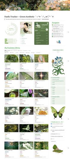 an image of a website page with many different things on it, including flowers and butterflies