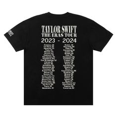 a black taylor swift tour t - shirt with the words taylor swift in white on it