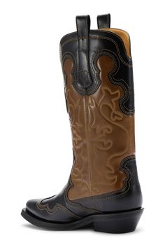 Black/Brown Mid Shaft Embroidered Western Boots Floral Bags, Crossbody Tote, Eye Black, Western Boots, Shoulder Top, Black And Brown, Dress Shop, Top Handle Bag, Boots