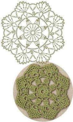 two crocheted dois are shown on top of each other, one is green