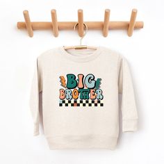 Looking for a cute sweatshirt for your kids? We have the perfect Big Brother Checkered graphic sweatshirt addition to their closet! Also available in youth sweatshirts. Cat Top, Kids Clothes Boys, Muscle Tank Tops, Cute Sweatshirts, Big Brother, Boy's Clothing, Sleeve Styles, Fabric Weights, Print T Shirt