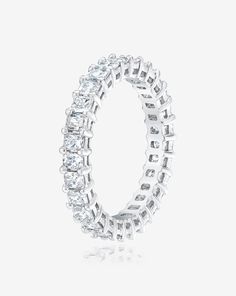 Platinum or 14k solid gold Diamonds: Color: F/G Clarity: VS Diamond coverage: eternity Petite: Width: 3.65 mm Carat weight per stone: approximately 0.08 each Size 6: 29 diamonds at 2.09 cttw (ranges depending on finger size) Eternity bands cannot be resized. We recommend ordering this style 1/4 size larger to accommodate size fluctuations. Timeless White Cubic Zirconia Eternity Band, Asscher Cut Diamond Eternity Band, Lab Grown Diamond Eternity Band With Baguette Cut, Luxury Asscher Cut Eternity Band With Prong Setting, Luxury Platinum Eternity Band With Vs Clarity, Elegant Asscher Cut Eternity Band With Vvs Clarity, Asscher Cut Diamond Eternity Band With Prong Setting, Asscher Cut Diamond Eternity Band With Brilliant Cut, Diamond White Eternity Band With Baguette Cut Diamond Accents