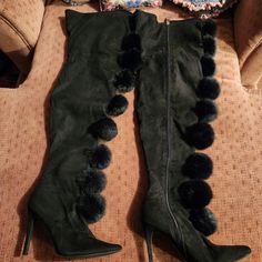 Black Thigh High Boots With Fur. The Heels Are 3 Inches. Light Brown Cowboy Boots, Burberry Heels, Chocolate Brown Boots, Boots With Fur, Black Knee Boots, Calf High Boots, Black Thigh High Boots, Thigh High Heels, Brown Cowboy Boots