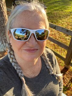 The longer my grey hair is the better the grey braids are! Grey Braids, Long I, The Grey, Grey Hair, Mens Sunglasses, Braids