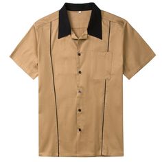 50's Vintage Brown Bowling Shirt Rockabilly Clothing For Men Chest measurement: Size L:123cm/47.5" Size XL:131cm/50.5" Size 2XL:139cm/54.7" Length of the shirt:76cm/29" ATTENTION:                                               It is US size.                                                There will be 2~3cm/inch deviation due to hand measure. the colors maynot 100% correspond to the the item due to different monitors and lights Rave Shirt, Retro Bowling Shirts, Mens Bowling Shirts, 50's Fashion, Rave Shirts, Rockabilly Shirts, Rockabilly Outfits, Bowling Shirt, Fashion Male