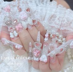 Dolly Nails, Gyaru Hime, Gyaru Nails, Cute Acrylic Nail Designs, Nail Jewelry