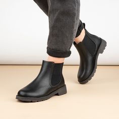 These women's Croft Chelsea boots from Heavenly Feet feature a smooth black upper with elasticated gussets for an easy, slip-on fitting. Their soft lining and padded insole bring comfort and warmth, while a low, chunky heel and outsole are cleated for a stable grip. These boots are a must-have if you're looking for comfort and style this season. Chelsea Boot Style, Black Chelsea Boots, Chelsea Boot, Chunky Heel, Chunky Heels, Chelsea Boots, Chelsea