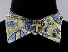 Paisley Mens Self Loop Bow Tie Wedding Prom Blue Gold Adjustable Bowtie New… Lapel Pins