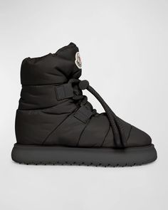 Moncler Gaia Nylon Lace-Up Snow Boots | Neiman Marcus Designer Snow Boots, Womens Boots Flat, Shoe Designs, Moncler Women, Wedge Heel Boots, Flat Boots, Womens Wedges, Boot Shoes Women, Snow Boots