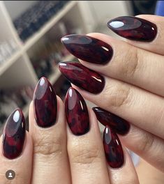 Animal Print Nail Designs, Vampy Nails, Vampire Nails, Dark Red Nails, Goth Nails, Animal Print Nails, Soft Nails, Dark Nails, Fall Nail Colors