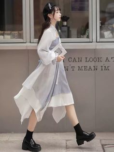 ❤︎Chinese embroidery irregular dress + jacket❤︎ Elegant Long Dresses With Patchwork, White Fake Two-piece Dress For Spring, White Long Sleeve Asymmetrical Dress, White Long Sleeve Hanbok For Spring, Elegant Asymmetrical Patchwork Dress, Elegant Patchwork Outerwear For Spring, White Long Sleeve Jacket Dress For Spring, China Embroidery, Chinese Flower