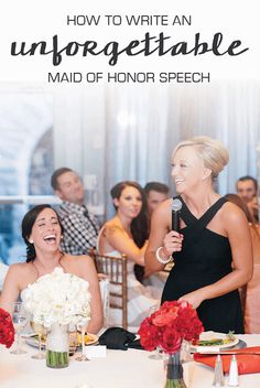 a woman speaking into a microphone at a wedding