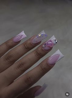 Duck Tip Acrylic Nails Short, Duck Nails Acrylic French Tip, Short Duck Nails With Charms, Short French Duck Nails, Basic Duck Nails, Pink Duck Nails Acrylic, Medium Length Duck Nails, Cute Short Duck Nails