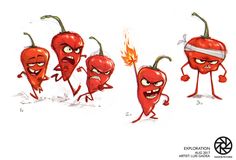 some red peppers with faces and arms