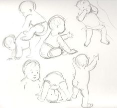 several drawings of babies sitting and standing