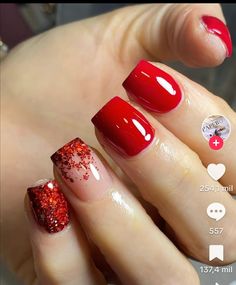 2023 Red Nails, Short Red Nails, Red Nails Glitter, Red Gel Nails, Nail Designs Ideas, Red Acrylic Nails, Work Nails, Red Nail Designs, Red Nail